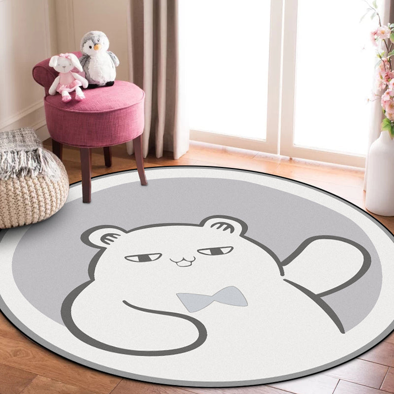 Casual Kids Carpet in Gray Animal Bear Pattern Carpet Polyester Non-Slip Bottom Washable Carpet for Kids Room