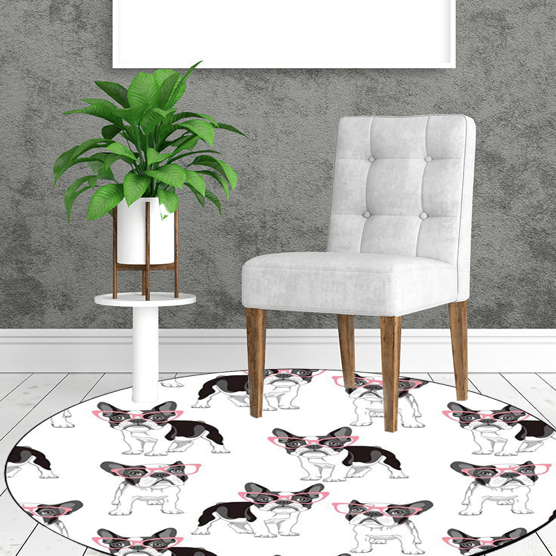 Unique Kids Rug in White and Brown Animal Dog Food Pattern Carpet Polyester Stain Resistant Rug for Children's Room