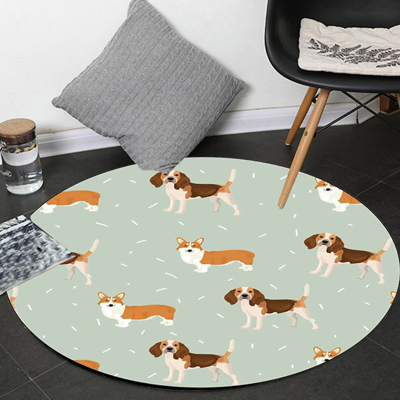 Unique Kids Rug in White and Brown Animal Dog Food Pattern Carpet Polyester Stain Resistant Rug for Children's Room