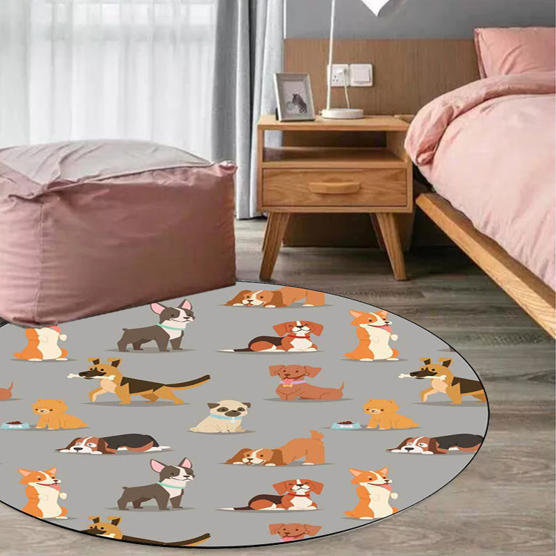 Unique Kids Rug in White and Brown Animal Dog Food Pattern Carpet Polyester Stain Resistant Rug for Children's Room