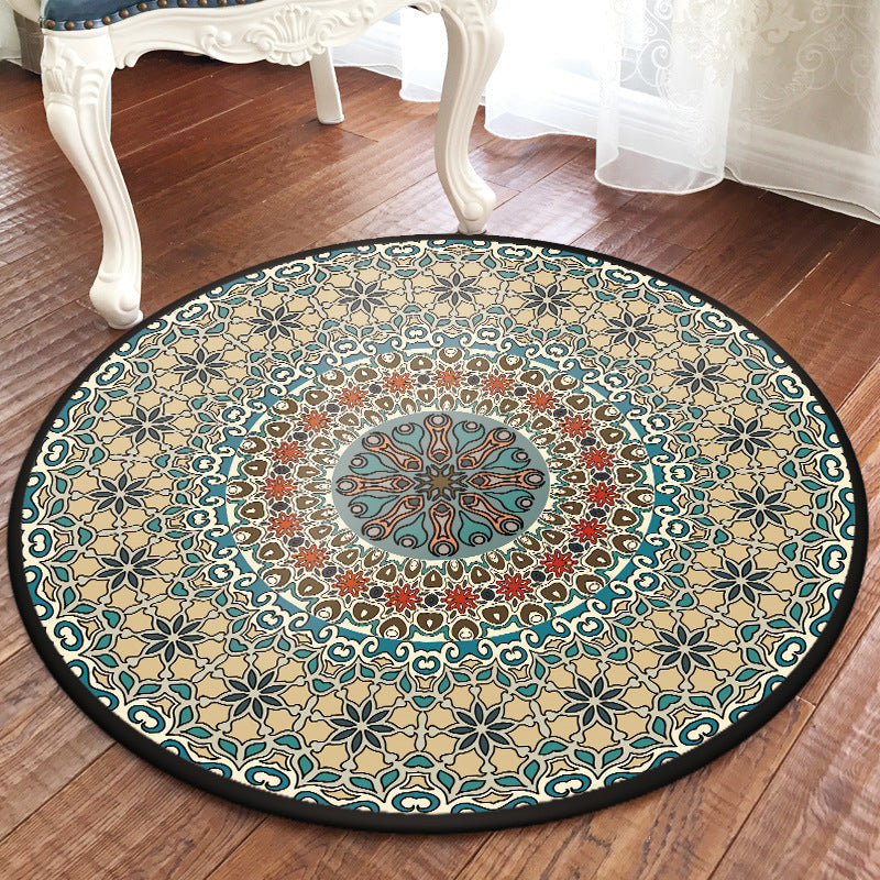 Green and Yellow Bedroom Rug Moroccan Floral Pattern Area Rug Polyester Pet-Friendly Washable Rug