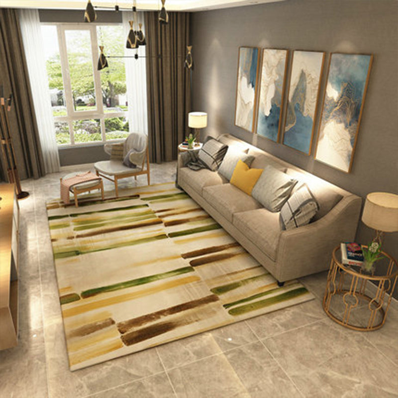 Blue and Brown Bedroom Rug Modern Abstract Painting Pattern Rug Polyester Washable Rug