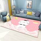 Casual Kids Rug in Pink Animal Cat Cloud Pattern Rug Polyester Non-Slip Back Washable Rug for the Kids Room