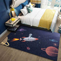 Kids Bedroom Carpet in Blue Outdoor Space Galaxy Rockets Astronaut Print Carpet Polyester Non-Slip Backing Area Rug