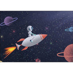 Kids Bedroom Carpet in Blue Outdoor Space Galaxy Rockets Astronaut Print Carpet Polyester Non-Slip Backing Area Rug