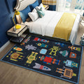 Unique Children's Carpet in Blue Extraterrestrial Robot Rocket Pattern Carpet Polyester Non-slip Underlay Carpet for Children's Room