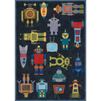 Unique Children's Carpet in Blue Extraterrestrial Robot Rocket Pattern Carpet Polyester Non-slip Underlay Carpet for Children's Room