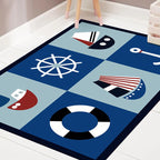 Kids' Bedroom Carpet in Blue Cars & Roads Ship Anchor Steering Wheel Printed Carpet Polyester Machine Washable Carpet