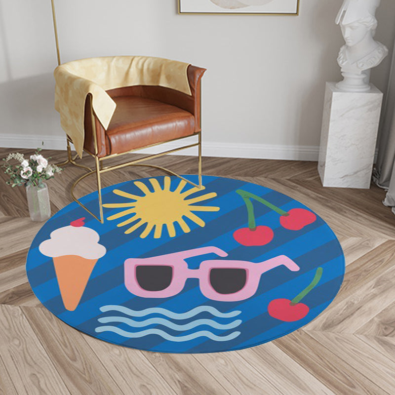 Kids Bedroom Rug in Yellow Food & Beverages Ice Cream Cherry Glasses Print Rug Polyester Pet-Friendly Rug