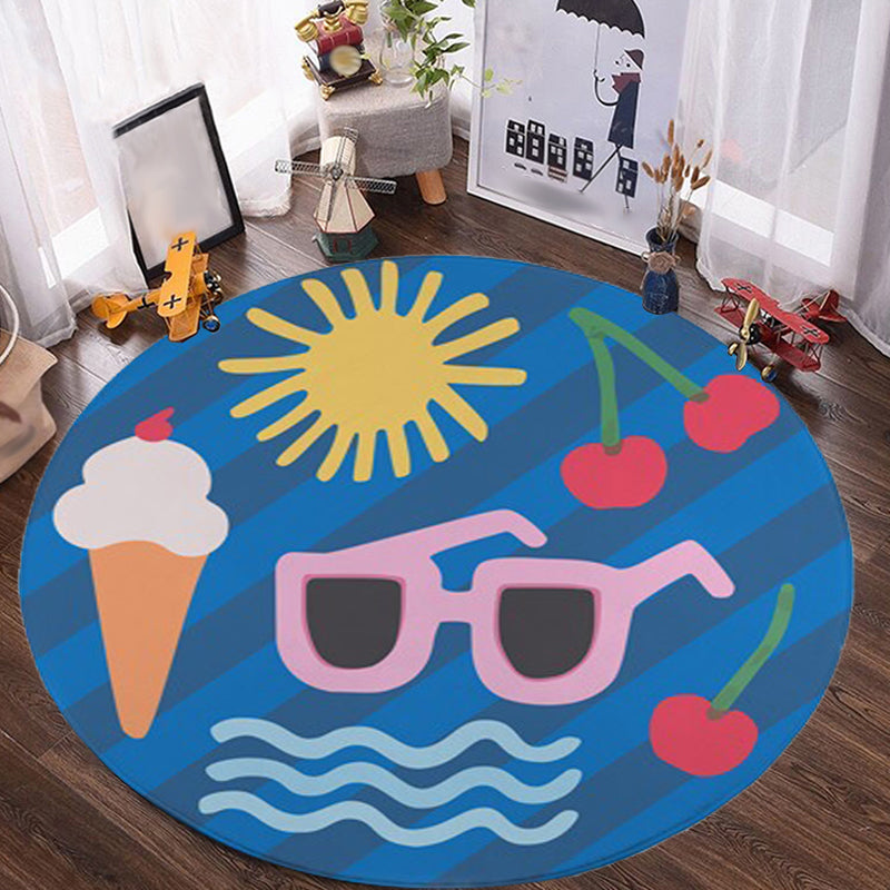 Kids Bedroom Rug in Yellow Food & Beverages Ice Cream Cherry Glasses Print Rug Polyester Pet-Friendly Rug