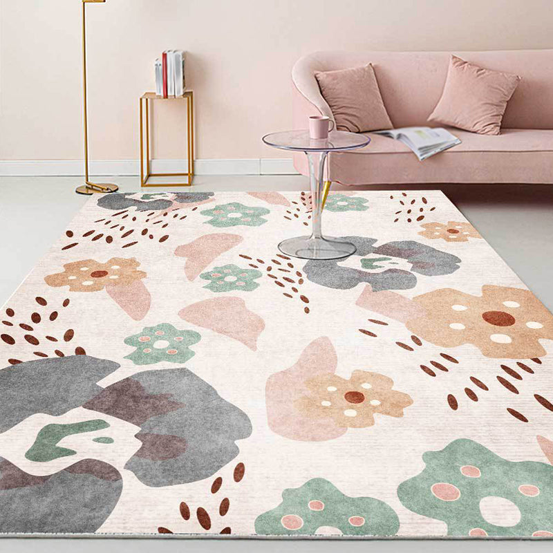 Pink Kids Room Carpet Kids Floral Pattern Carpet Polyester Anti-Slip Mat Carpet