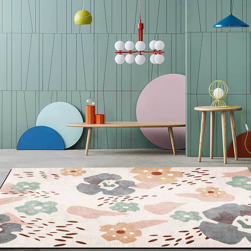 Pink Kids Room Carpet Kids Floral Pattern Carpet Polyester Anti-Slip Mat Carpet