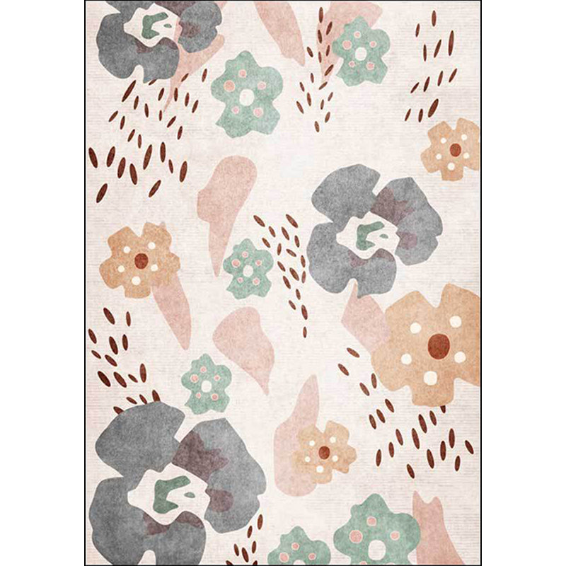 Pink Kids Room Carpet Kids Floral Pattern Carpet Polyester Anti-Slip Mat Carpet