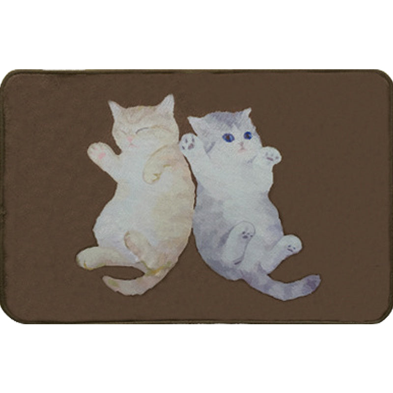 Kids Children's Room Carpet in Brown Animal Cat Lying Print Carpet Polyester Non-Slip Washable Carpet