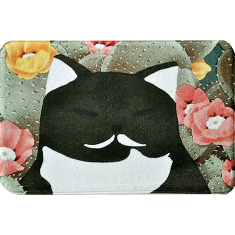 Kids Children's Room Rug in Pink and Yellow Animal Cat Flower Pattern Rug Polyester Non-Slip Back Rug