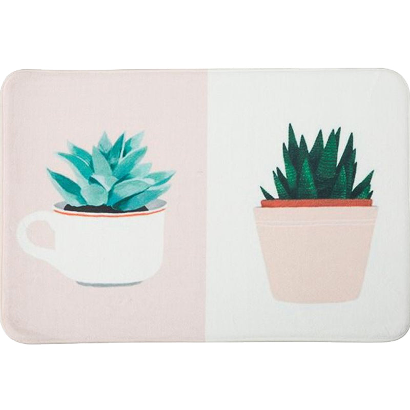 Green and Pink Children's Room Carpet Children Botanical Leaf Potted Plants Pattern Area Rug Polyester Pet Friendly Carpet