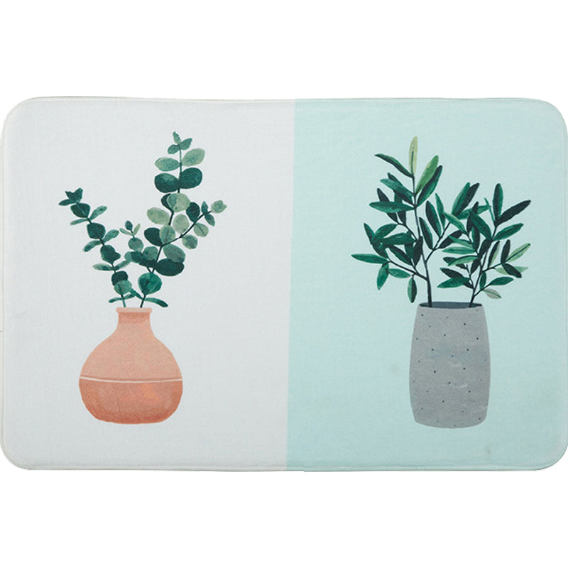 Green and Pink Children's Room Carpet Children Botanical Leaf Potted Plants Pattern Area Rug Polyester Pet Friendly Carpet