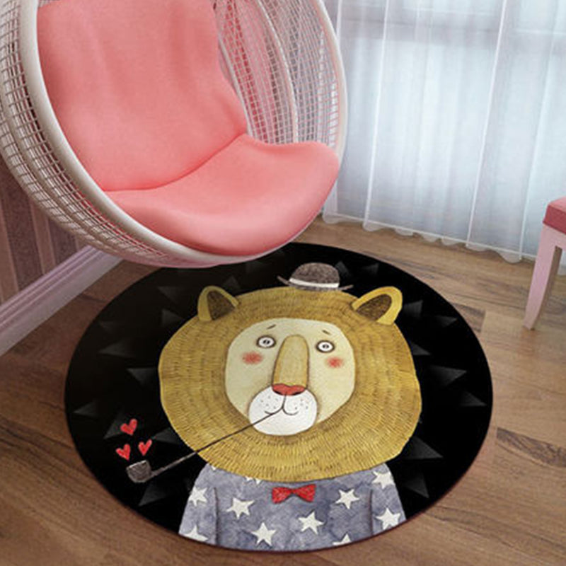 Black and Pink Children's Rug Animal Lion Rabbit Flamingo Pattern Carpet Polyester Stain-Resistant Rug