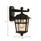 Lantern Clear Glass Wall Hanging Lamp Industrial Single Bulb Veranda Wall Light in Black