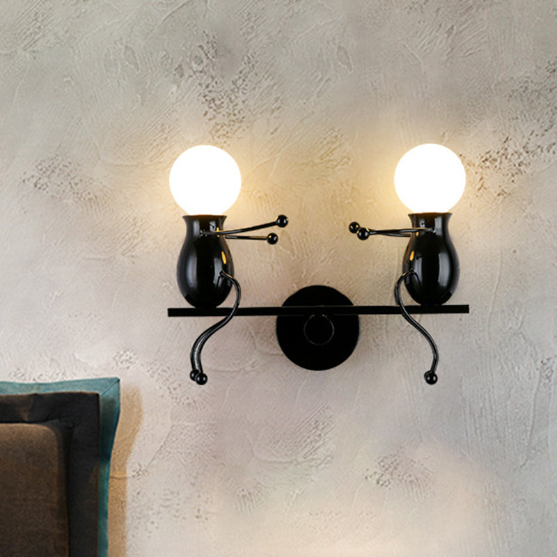 Black/White/Red Childish Wall-Mounted Lamp Kids 2 Heads Metal Wall Light with Swing Arm