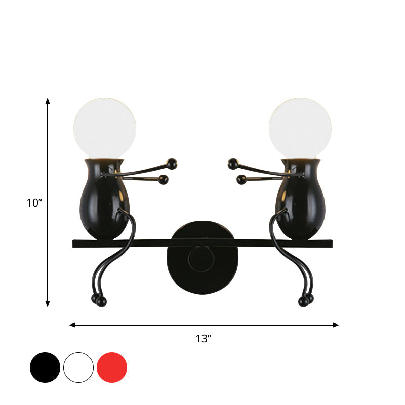 Black/White/Red Childish Wall-Mounted Lamp Kids 2 Heads Metal Wall Light with Swing Arm