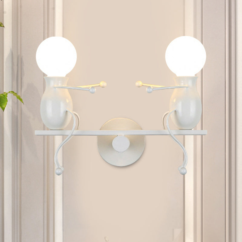 Black/White/Red Childish Wall-Mounted Lamp Kids 2 Heads Metal Wall Light with Swing Arm