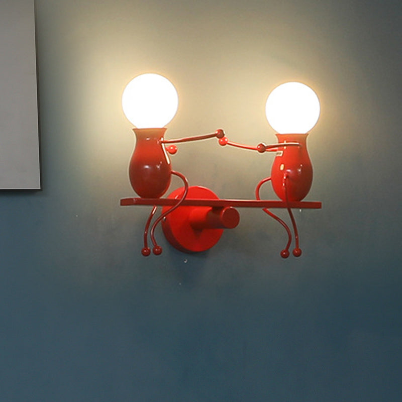 Black/White/Red Childish Wall-Mounted Lamp Kids 2 Heads Metal Wall Light with Swing Arm