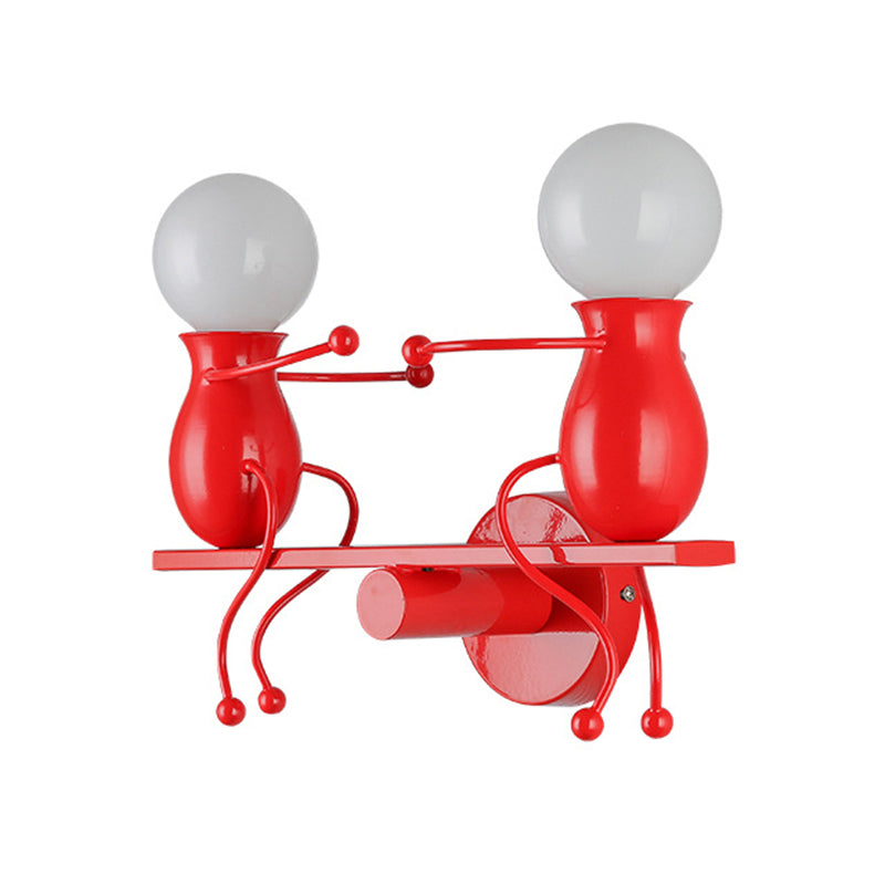Black/White/Red Childish Wall-Mounted Lamp Kids 2 Heads Metal Wall Light with Swing Arm