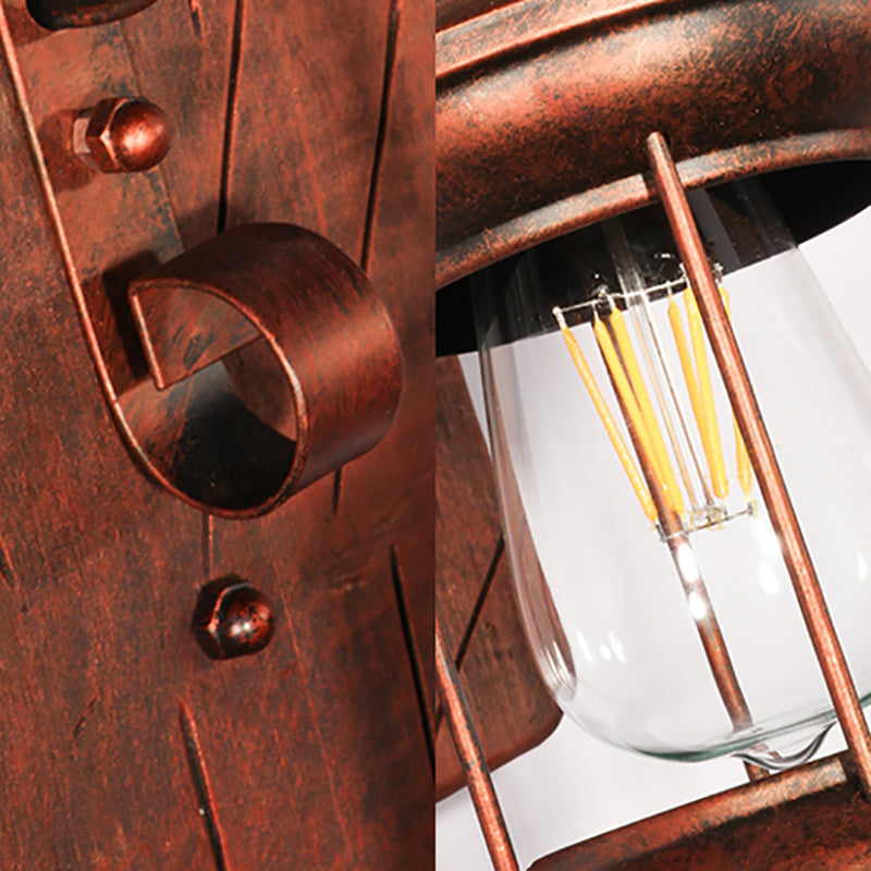 Rust One-Light Wall Light Coastal Clear Glass Lantern Lighting Fixture with Wood Back Plate