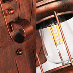 Rust One-Light Wall Light Coastal Clear Glass Lantern Lighting Fixture with Wood Back Plate