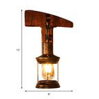 Rust One-Light Wall Light Coastal Clear Glass Lantern Lighting Fixture with Wood Back Plate