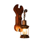 Rust One-Light Wall Light Coastal Clear Glass Lantern Lighting Fixture with Wood Back Plate