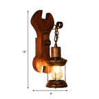 Rust One-Light Wall Light Coastal Clear Glass Lantern Lighting Fixture with Wood Back Plate