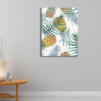 Yellow Pineapple Print Wall Decor Textured Tropical Dining Room Canvas Wall Art