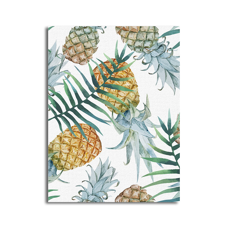 Yellow Pineapple Print Wall Decor Textured Tropical Dining Room Canvas Wall Art