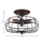 Weathered Copper Wall Lamp with Cage Shade Antique Style Wrought Iron 3 Lights Indoor Wall Lighting