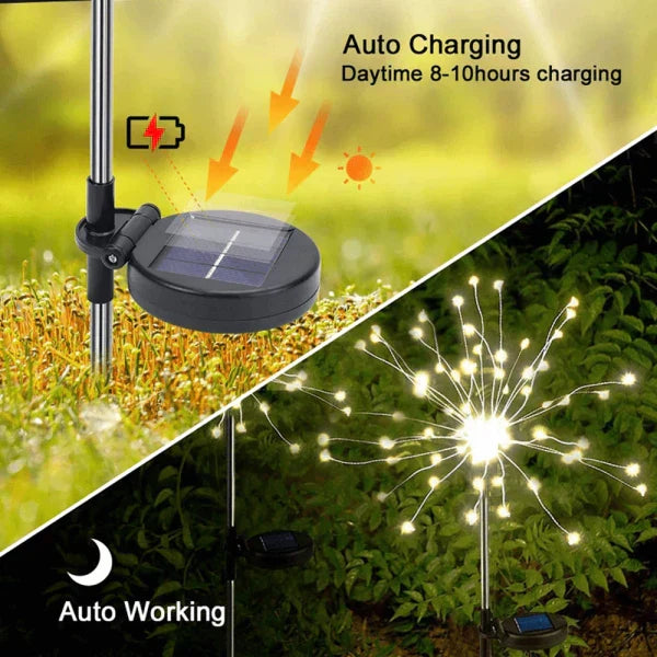 4 Piece Solar Firework Garden Lights - Weatherproof LED Decorative Lighting, Solar Energy for Garden and Patio