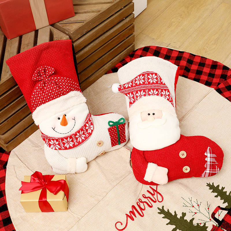 Large Red White Knitted Christmas Stocking