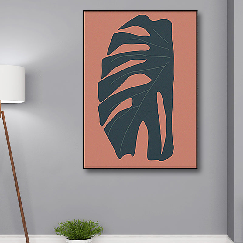 Tropical leaf wrapped canvas texture living room wall art in red (Multiple size options)