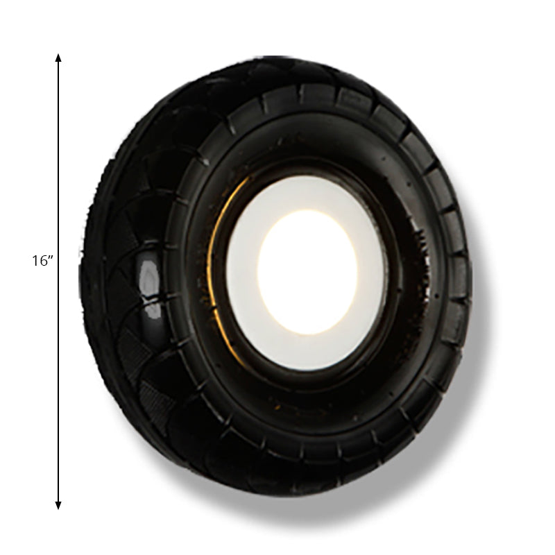 Tyre Metallic Wall Light Farmhouse Style LED Corridor Wall Mount Lighting in Black, 10"/16" Width