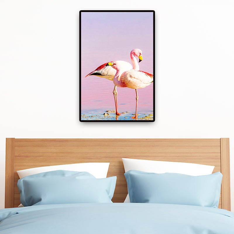 Tropix Animal Flamingos Canvas Art Pink-Blue Textured Wall Decoration for the Seating Area