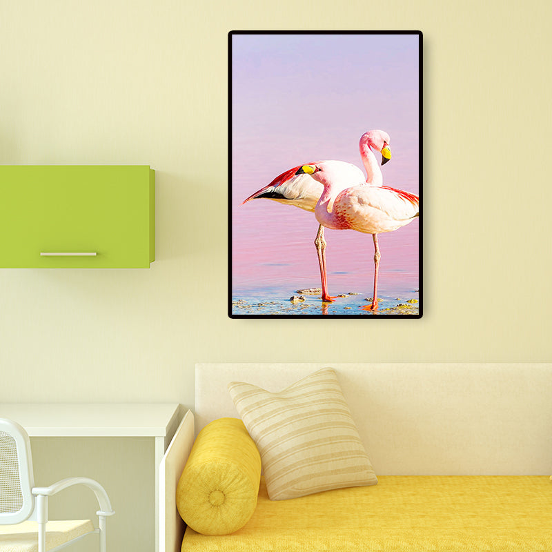 Tropix Animal Flamingos Canvas Art Pink-Blue Textured Wall Decoration for the Seating Area