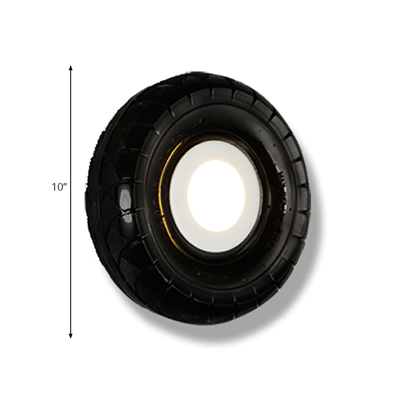 Tyre Metallic Wall Light Farmhouse Style LED Corridor Wall Mount Lighting in Black, 10"/16" Width