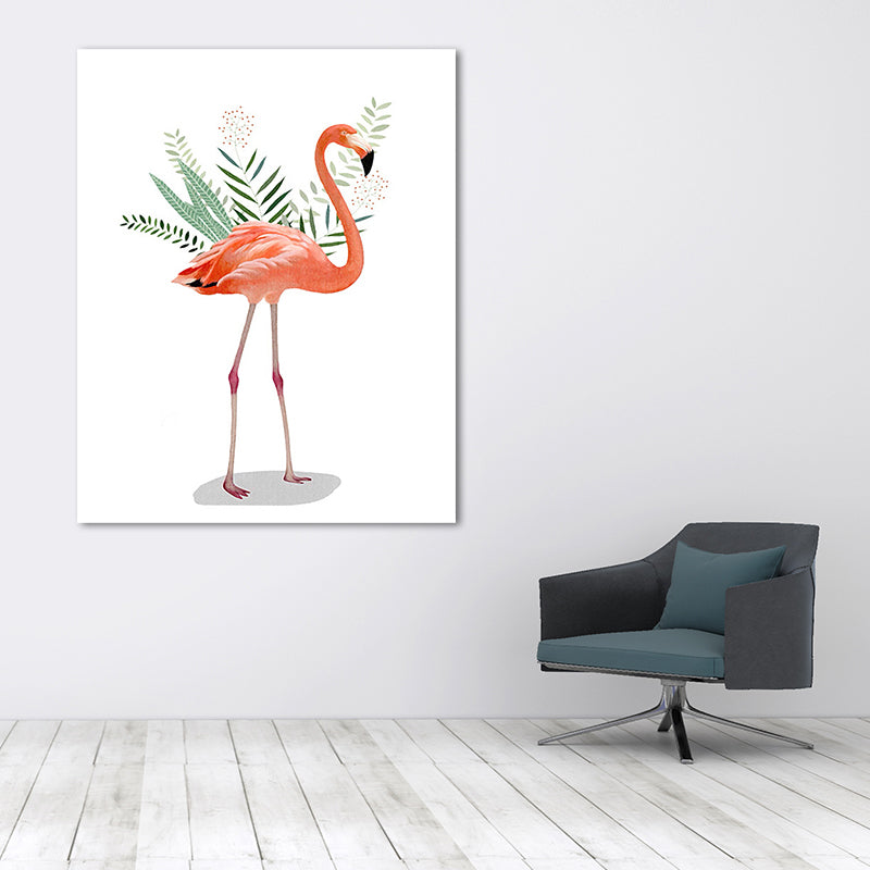 Flamingo and leaves wrapped canvas pink tropical wall decoration for sign room