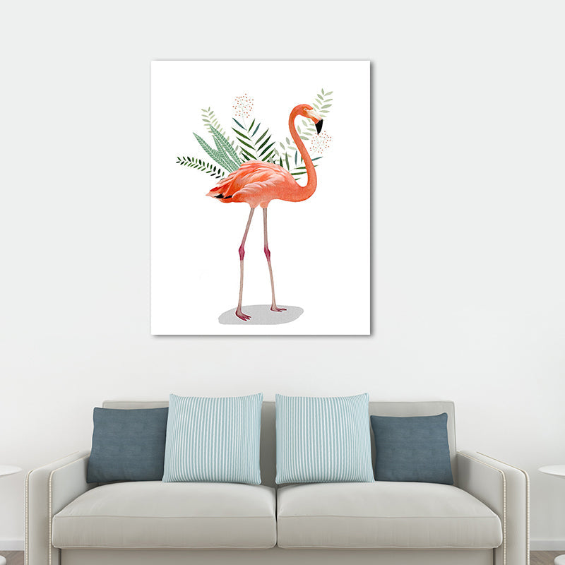 Flamingo and leaves wrapped canvas pink tropical wall decoration for sign room