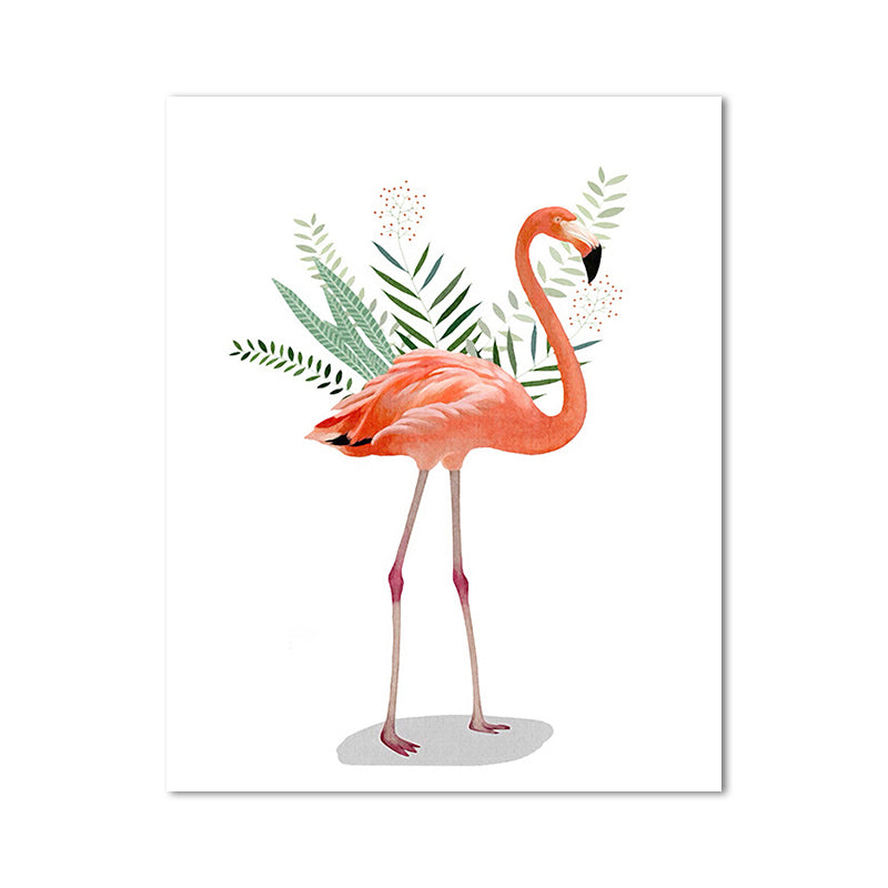 Flamingo and leaves wrapped canvas pink tropical wall decoration for sign room