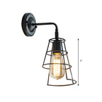 Vintage Style Conic Cage Wall Lamp with Curved Arm 1 Light Metal Wall Lamp in Black/White