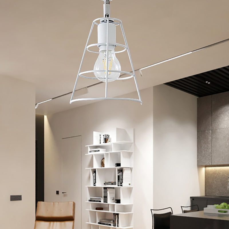 Vintage Style Conic Cage Wall Lamp with Curved Arm 1 Light Metal Wall Lamp in Black/White