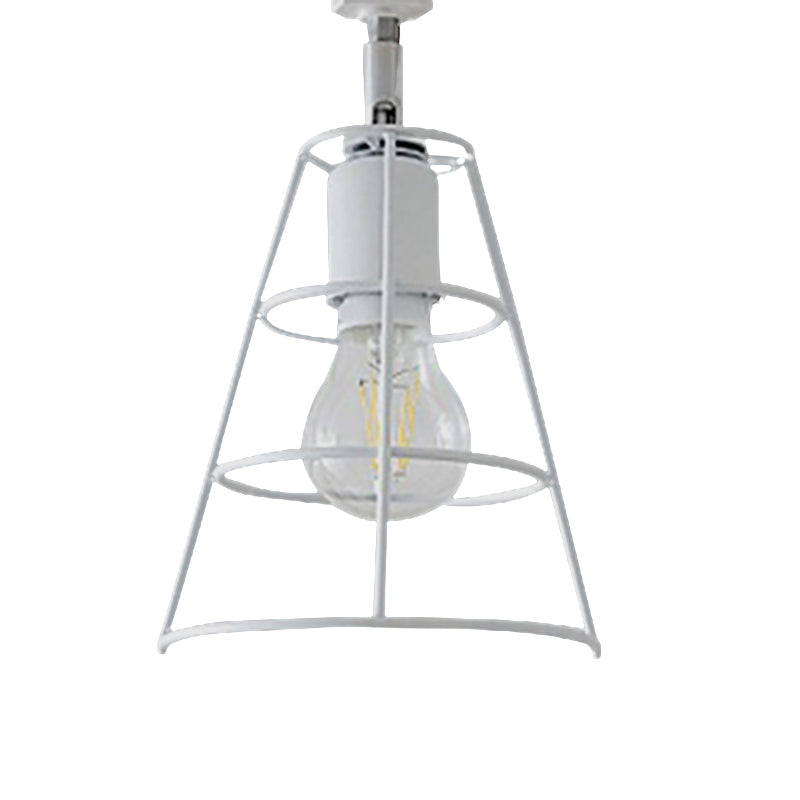 Vintage Style Conic Cage Wall Lamp with Curved Arm 1 Light Metal Wall Lamp in Black/White