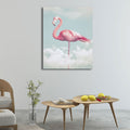 Canvas Pink Art Print Tropical Flamingo and Clouds Wall Decoration for Home Interior